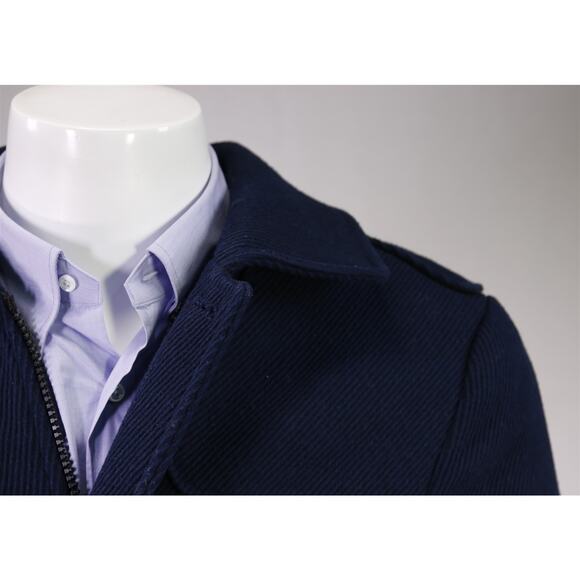 Andrew Marc New York Navy Blue Twill Zip Front 3/4 Length Wool Coat Large - Picture 4 of 11